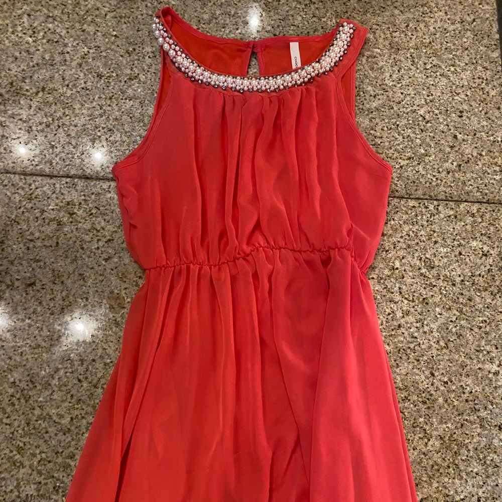 PEARL NECKLINE PINK DRESS
